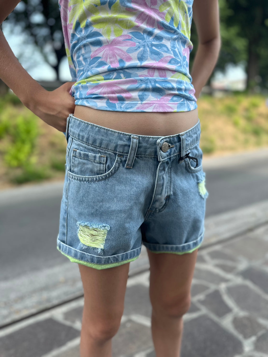 Short denim fluo