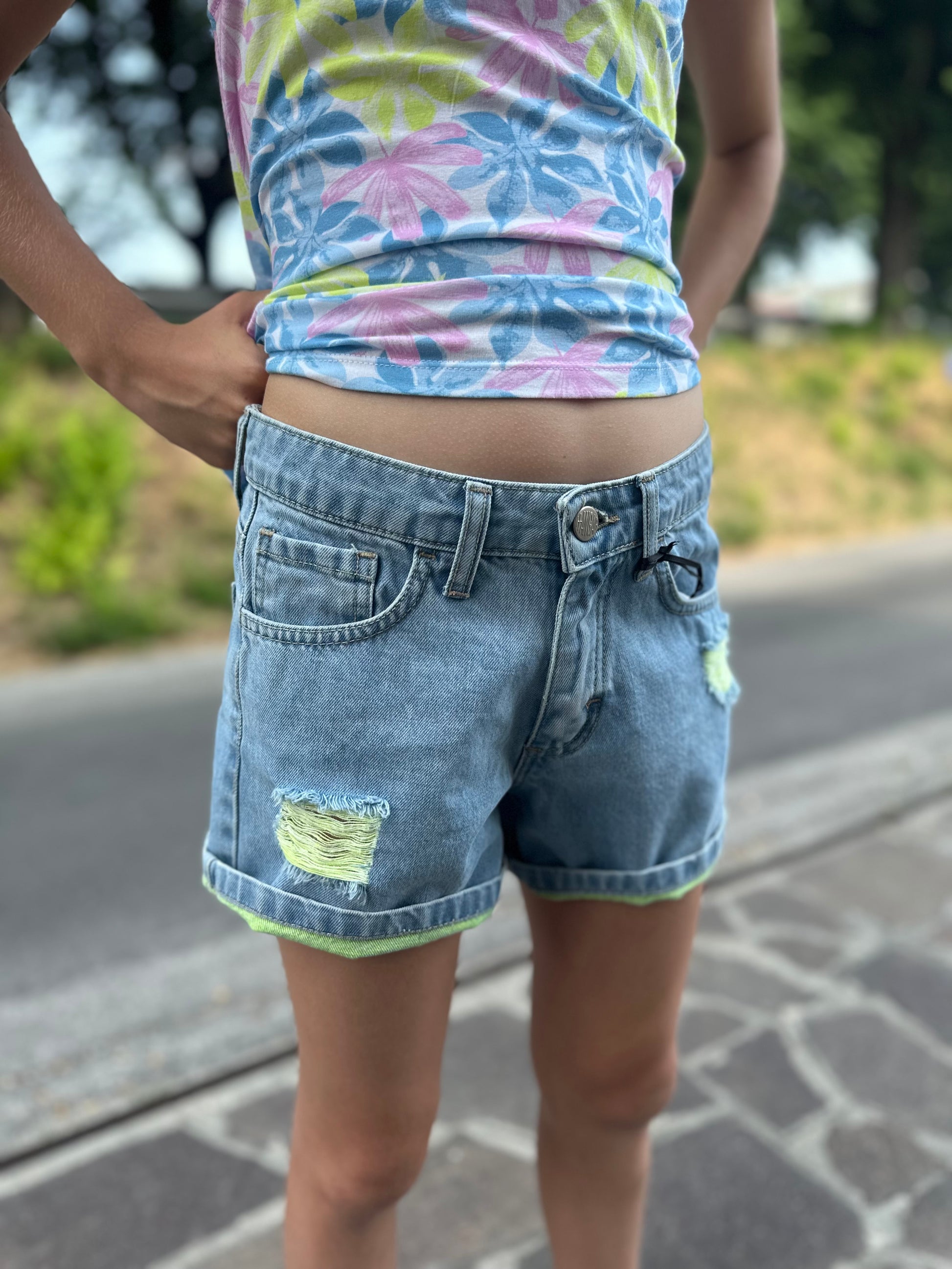 Short denim fluo